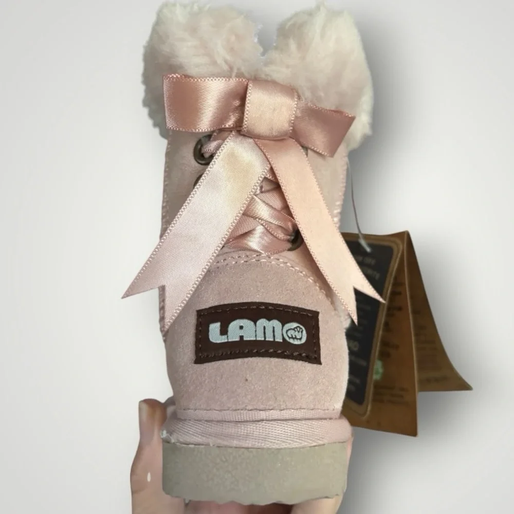 Lamo Pink Furry Suede Pink Waterproof Winter Boots Bows Toddler Size 6